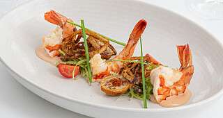 Bankett Vorspeise Vorspeise mit Crevetten schön angerichtet