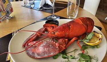 Gekochter Hummer angerichtet auf Teller im Restaurant