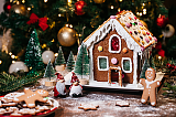 Gingerbread house with a Christmas background
