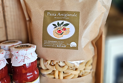 Kraft paper bag with homemade pasta