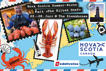 Karte von Nova Scotia mit vielen verschiedenen Food Bildern sowie einem Portrait von The Kilted Chef